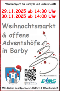 29.11. und 30.11. Weihnachtsmarkt Barby 2025